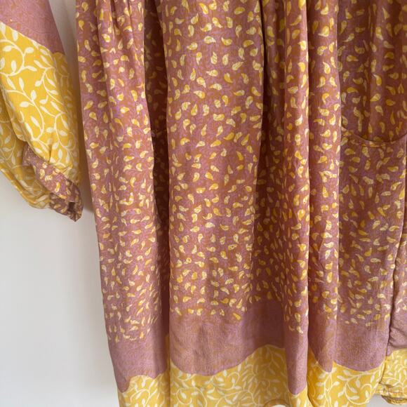Natalie Martin Wrap Dress Silk Pink Yellow V-Neck Snap Button Long Sleeve Sz S - Picture 2 of 8